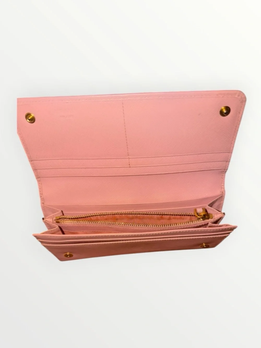 Prada Pink Saffiano Leather Long Wallet With COA